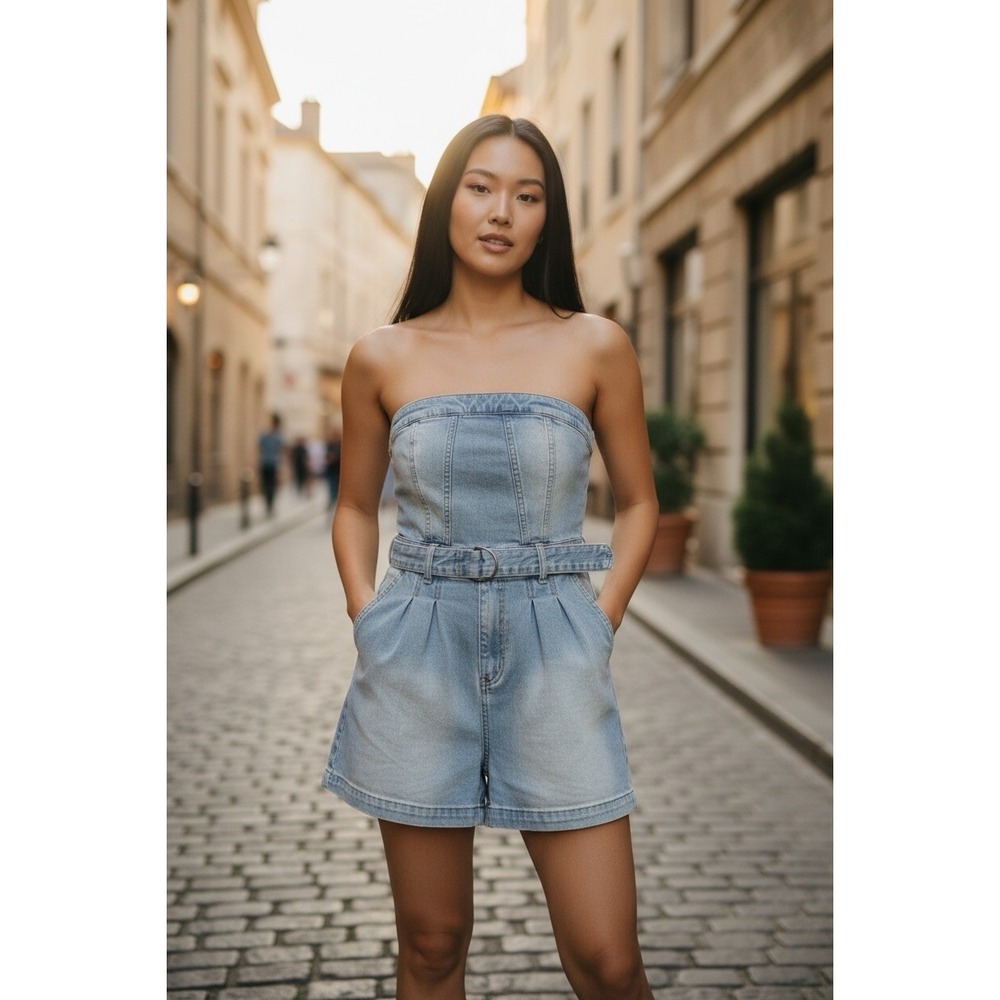 Circus NY Denim Paperbag Strapless Romper‎ Size 25